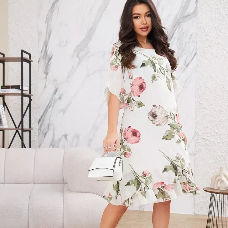Elegant Fluid Cut Printed Chiffon Dress for Women Summer