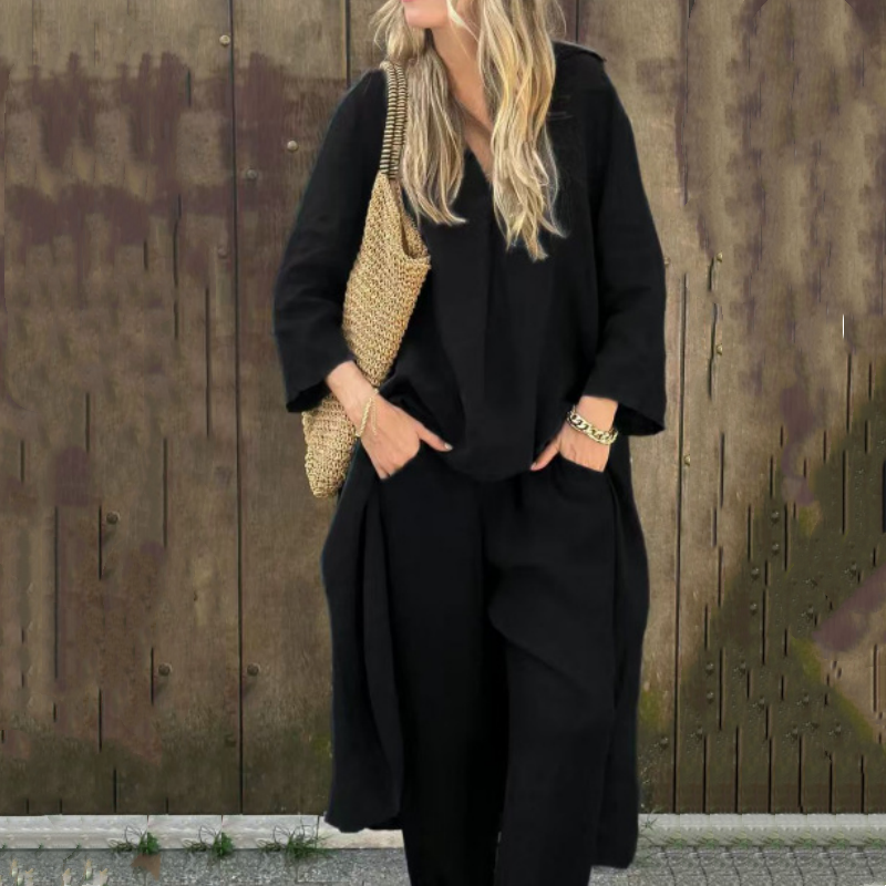 Abby 2 Piece Set with Relaxed Pockets and V-Neck - Elena Harper
