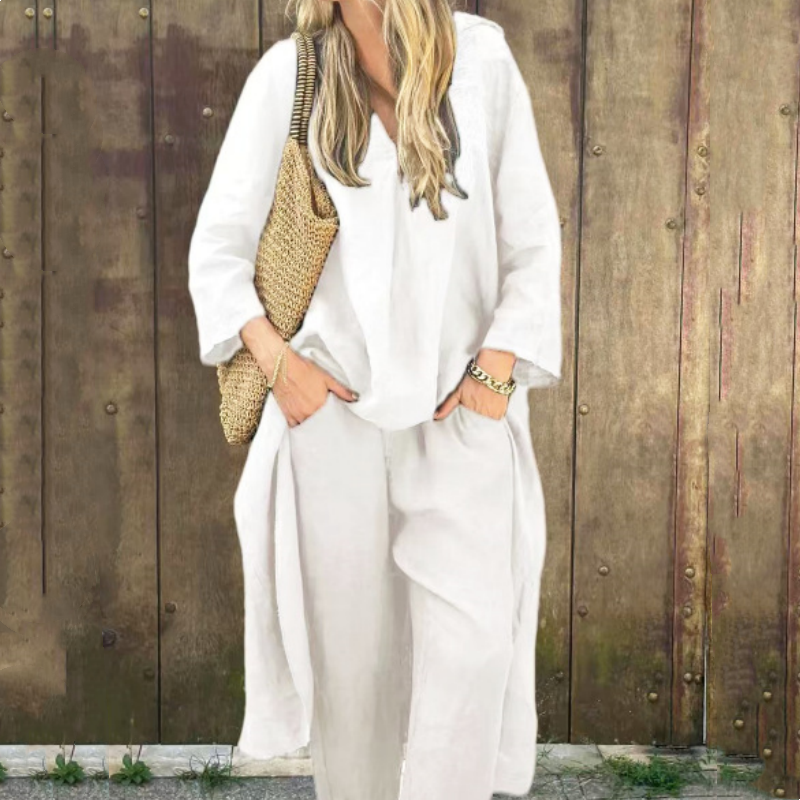 Abby 2 Piece Set with Relaxed Pockets and V-Neck - Elena Harper