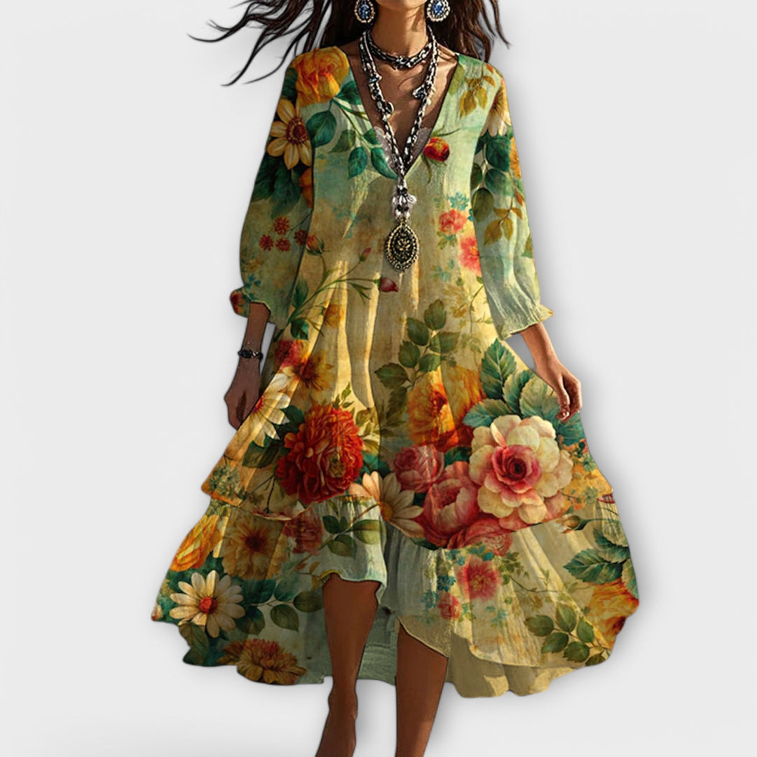 Lucía | Women's Boho Summer Dress with V-Neck and Floral Print