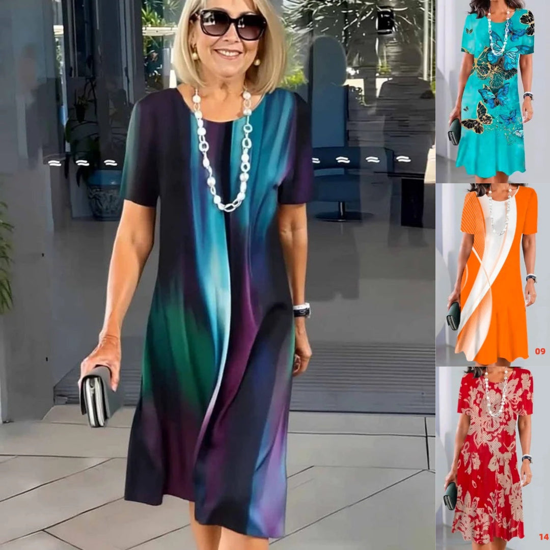 Lourah Printed Midi Dress with Pleats - Elena Harper