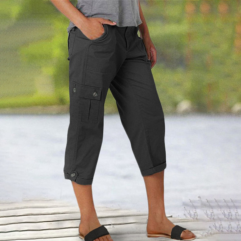 Women's Capri Cargo Pants with Multiple Pockets and Relaxed Fit