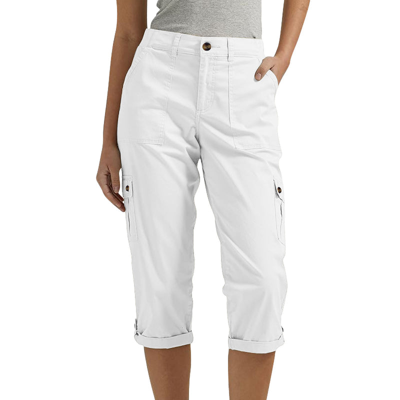 Women's Capri Cargo Pants with Multiple Pockets and Relaxed Fit