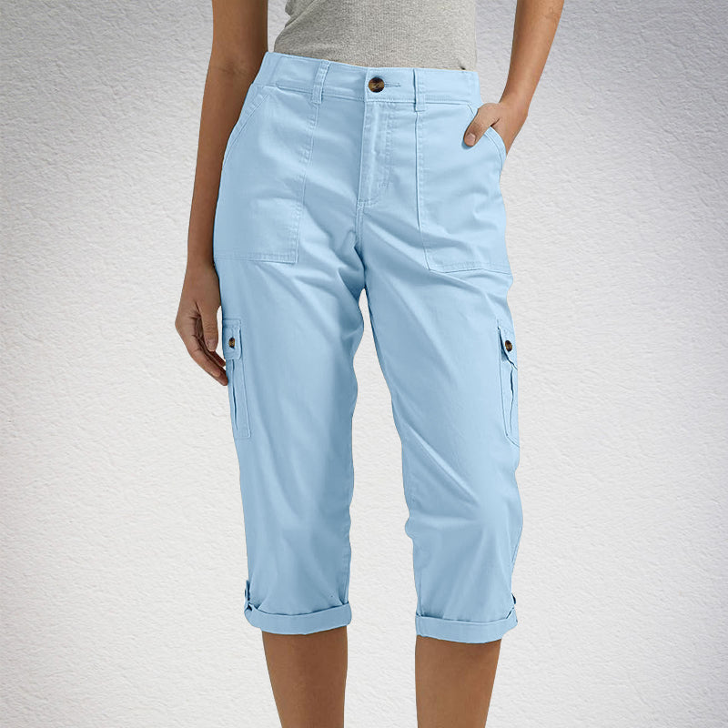 Women's Capri Cargo Pants with Multiple Pockets and Relaxed Fit