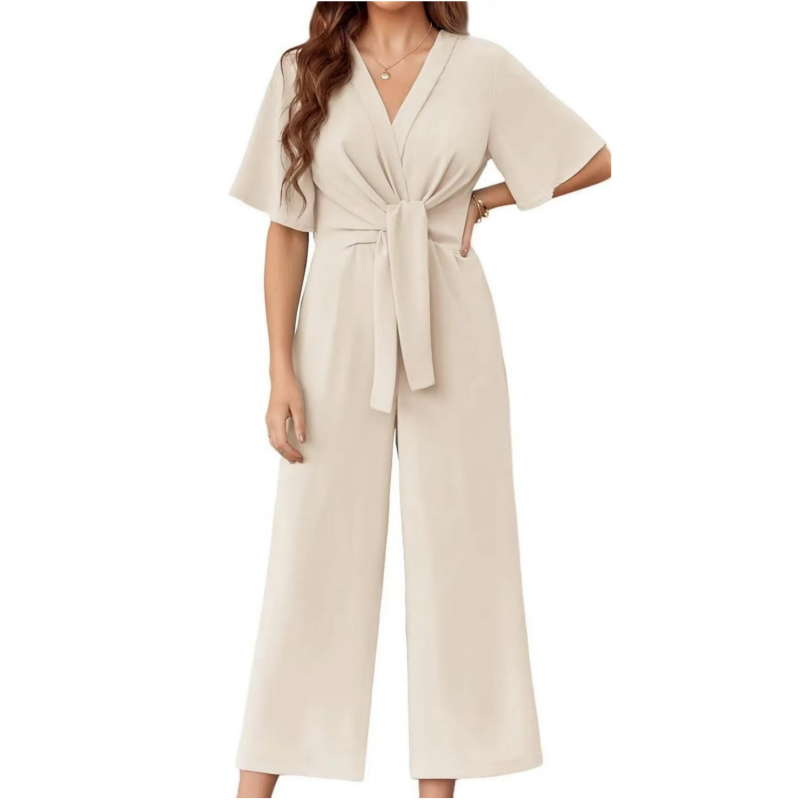 Elegant women's jumpsuit with wide legs and tied belt