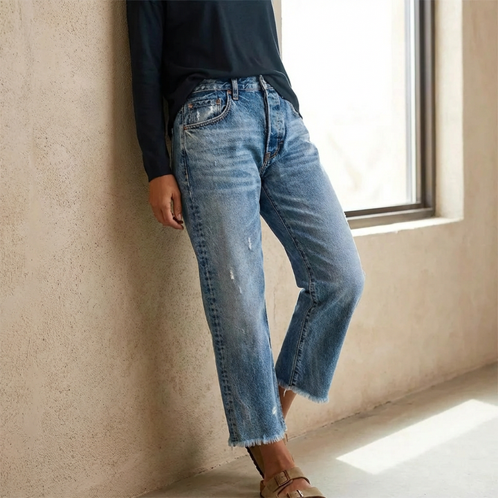 Aberjean™  |  Retro Cropped Straight Jeans