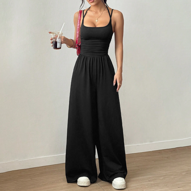 Women's Jumpsuit with Thin Straps, Wide Legs, Fluid, Elegant Summer