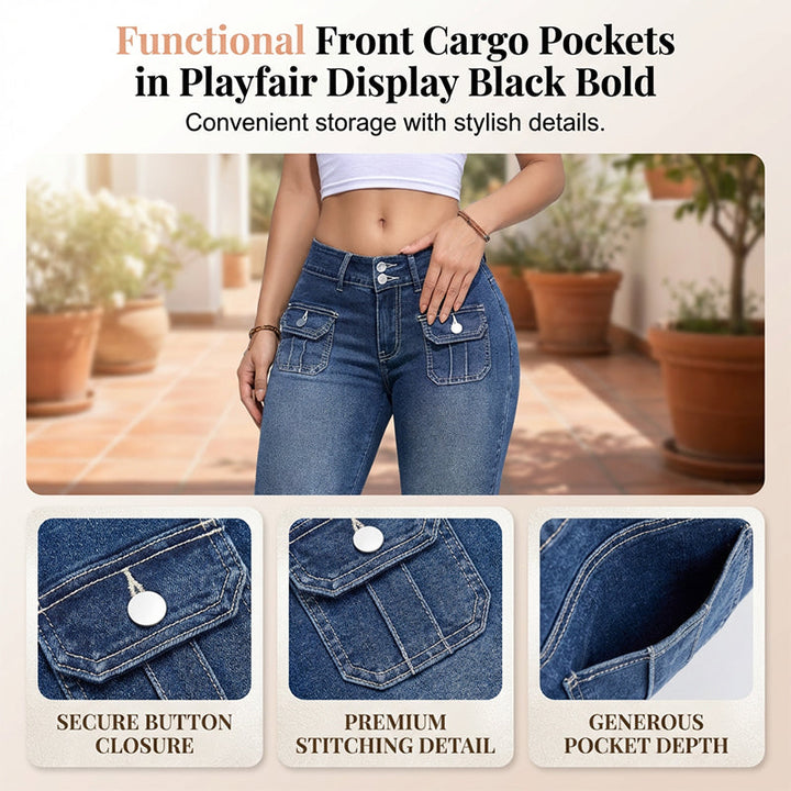 Women's Stretch Denim Capri Pants with Mid-Rise Fit