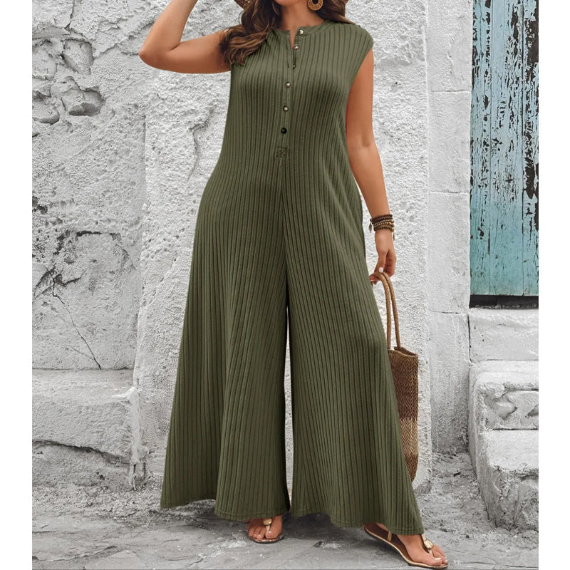 Sleeveless Pleated Wide-Leg Women's Jumpsuit