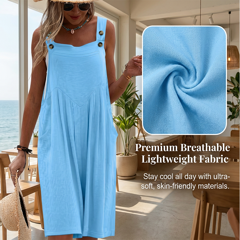 Loose-fitting sleeveless women's jumpsuit with buttoned straps
