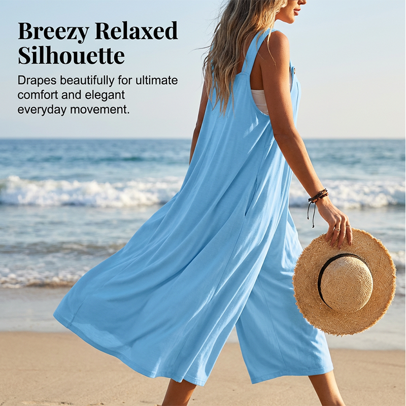 Loose-fitting sleeveless women's jumpsuit with buttoned straps