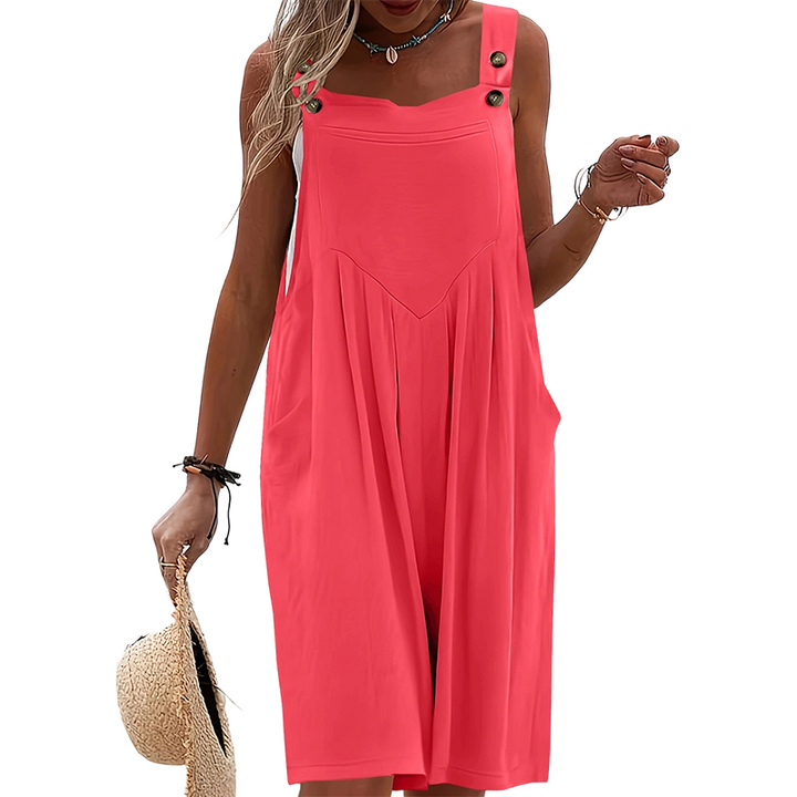 Loose-fitting sleeveless women's jumpsuit with buttoned straps