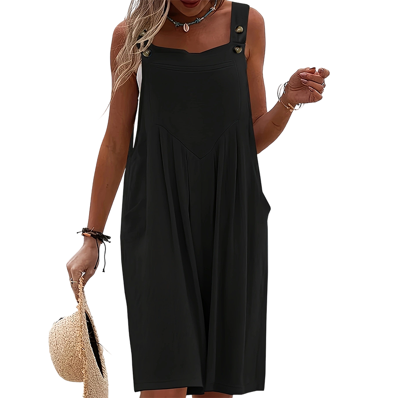 Loose-fitting sleeveless women's jumpsuit with buttoned straps