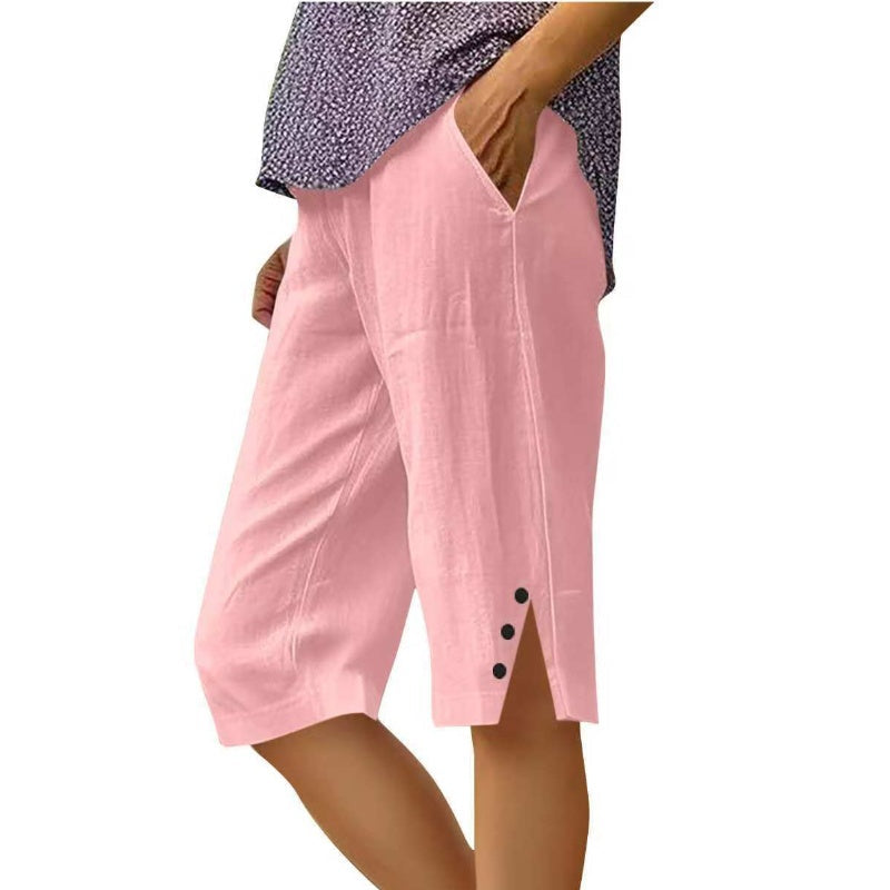 Solid Color Women's Capri Pants with Side Pockets