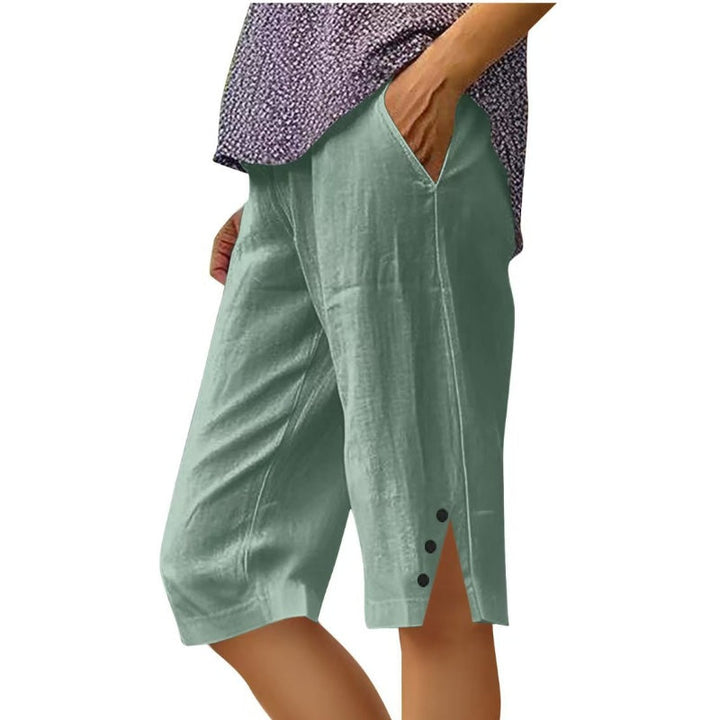 Solid Color Women's Capri Pants with Side Pockets