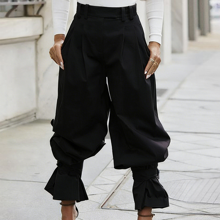 Women's Pleated Pants with Elegant Ruffled Ankles