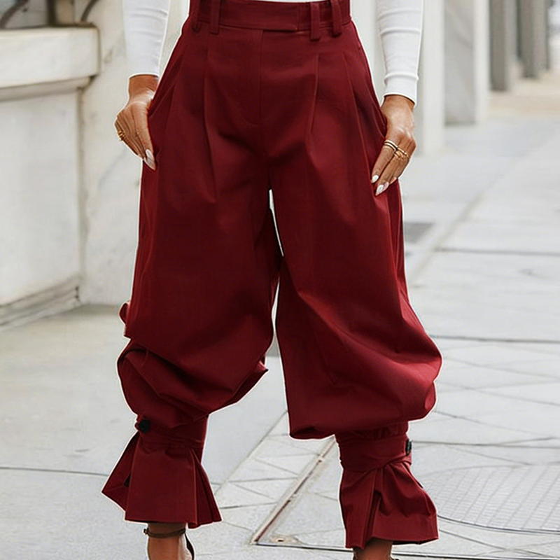Women's Pleated Pants with Elegant Ruffled Ankles