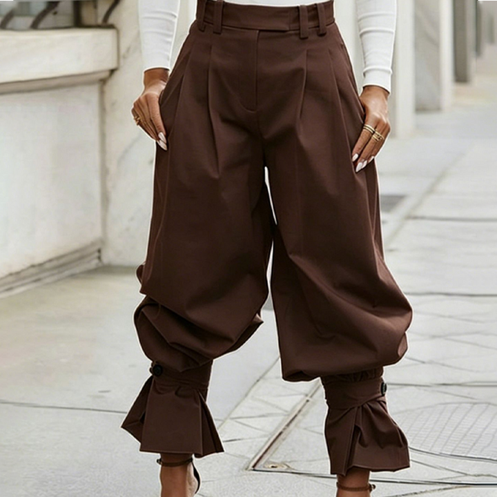 Women's Pleated Pants with Elegant Ruffled Ankles