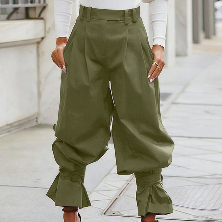 Women's Pleated Pants with Elegant Ruffled Ankles