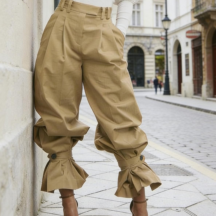 Women's Pleated Pants with Elegant Ruffled Ankles