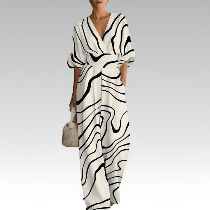 Floral Women's Jumpsuit with V-Neck and Defined Waist