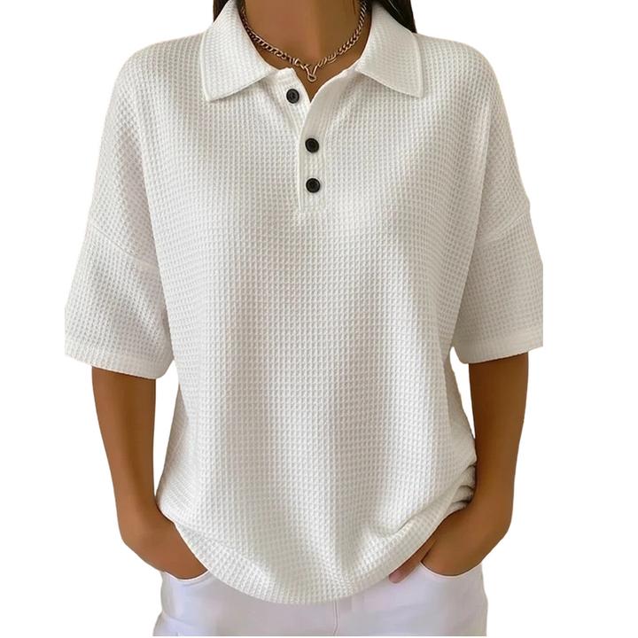 Women's Textured Polo with Classic Collar and Buttons