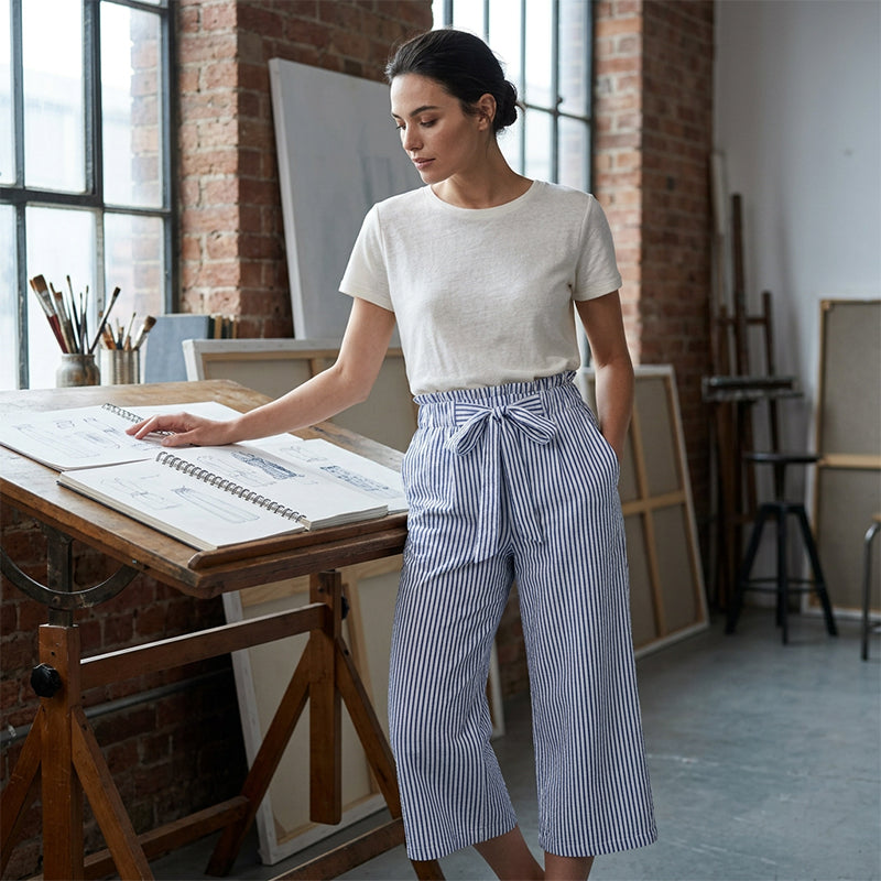 Women's High-Waisted Striped Wide-Leg Pants