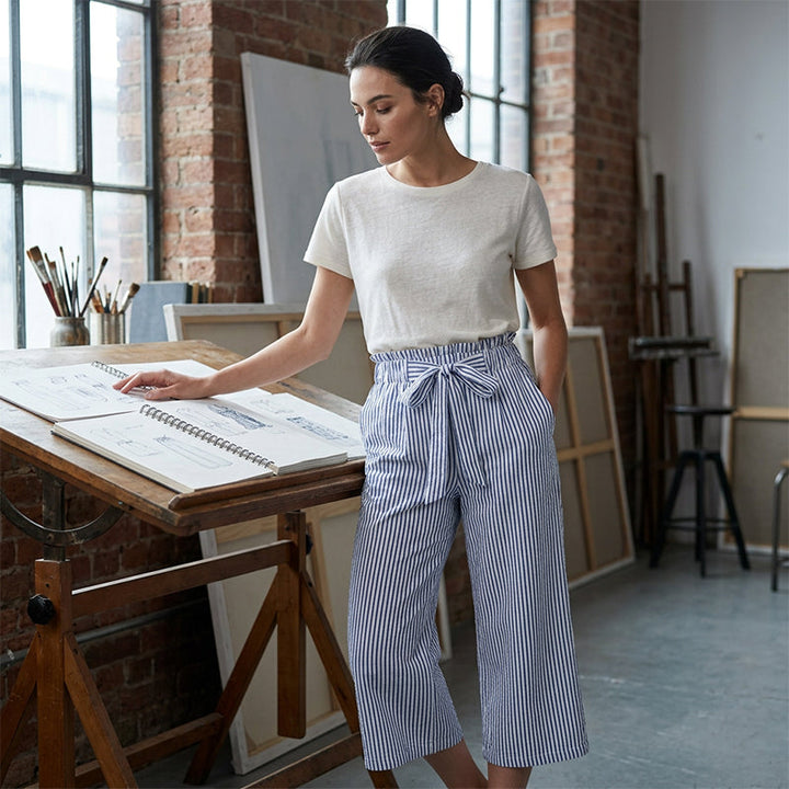 Women's High-Waisted Striped Wide-Leg Pants