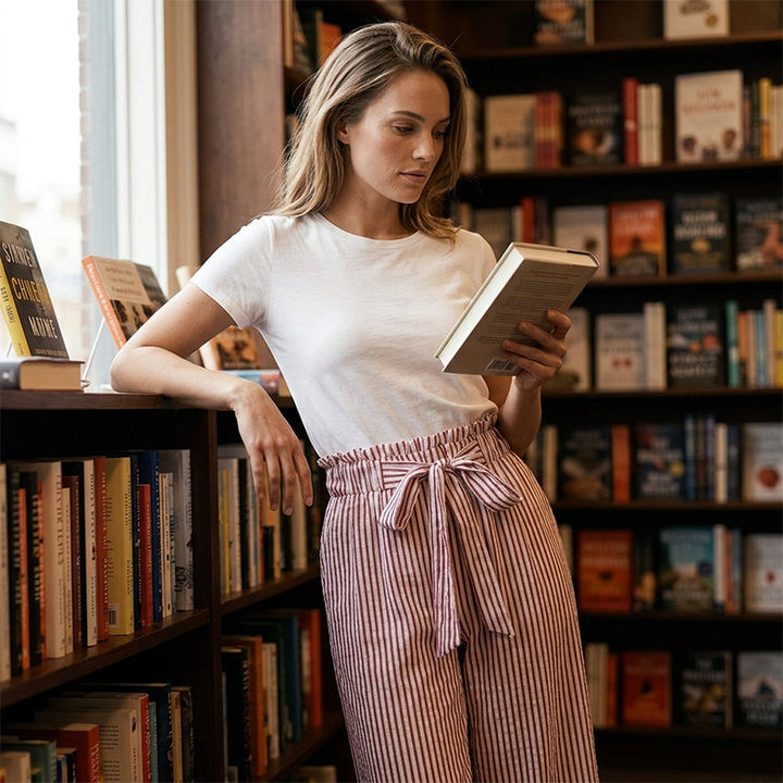 Women's High-Waisted Striped Wide-Leg Pants
