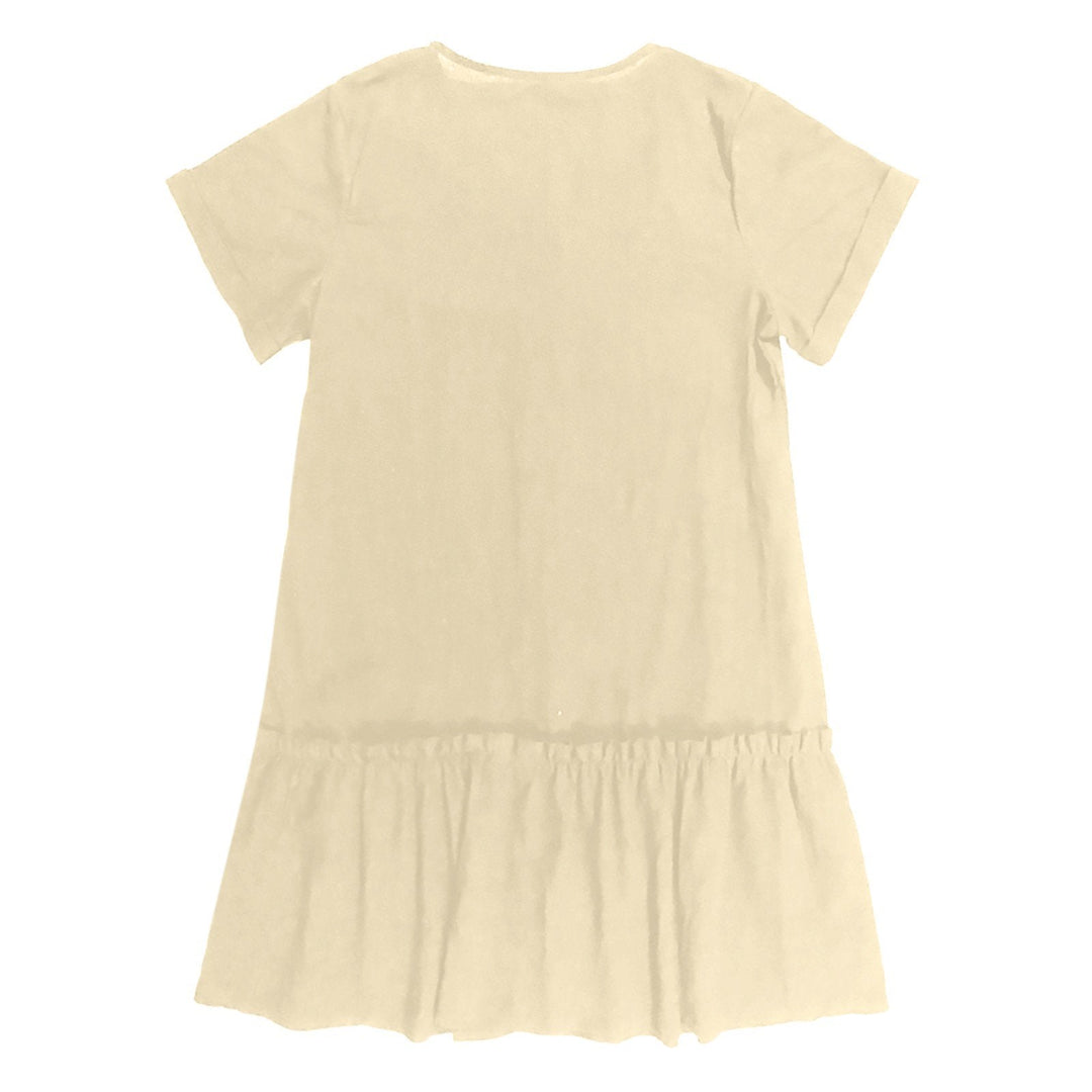 Short Women's Cotton-Linen Dress with Buttons and Ruffled Hem