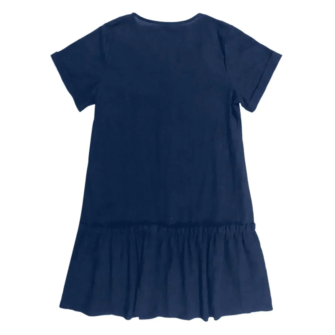 Short Women's Cotton-Linen Dress with Buttons and Ruffled Hem