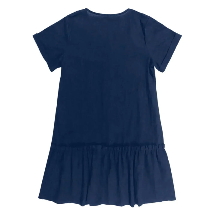 Short Women's Cotton-Linen Dress with Buttons and Ruffled Hem