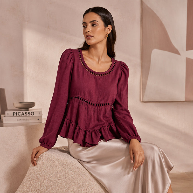 Women’s Blouse with Puff Sleeves and Ruffles