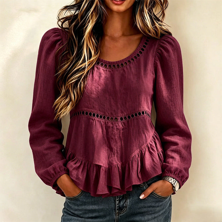 Women’s Blouse with Puff Sleeves and Ruffles
