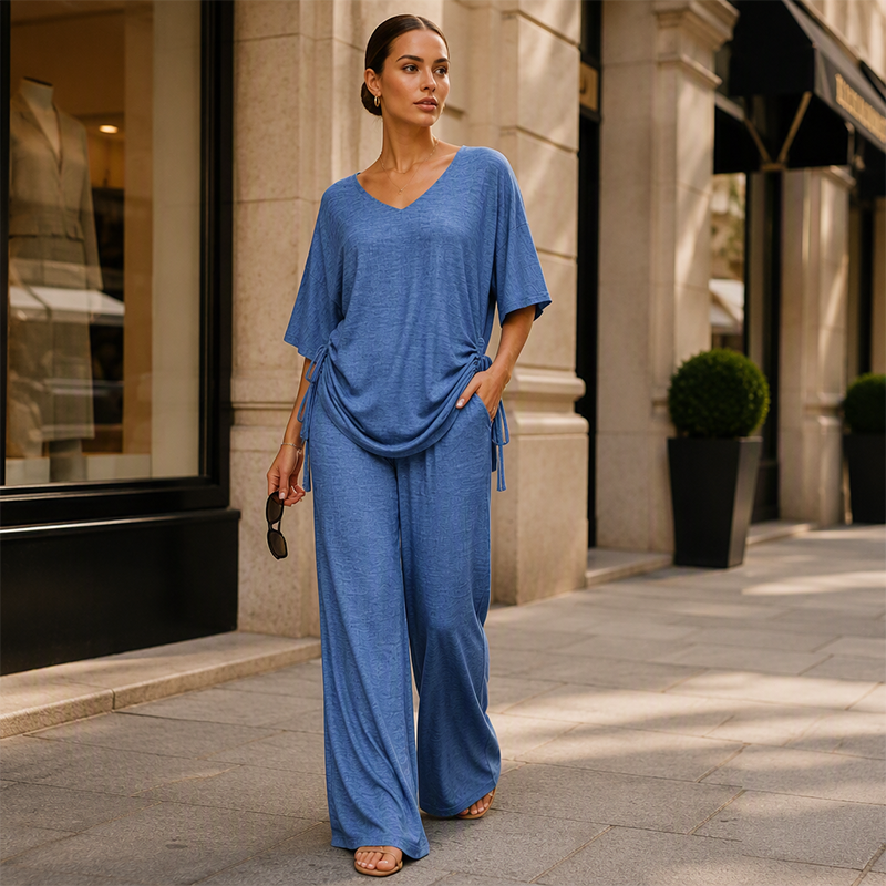 Fluid Women's V-Neck Set with Wide Pants