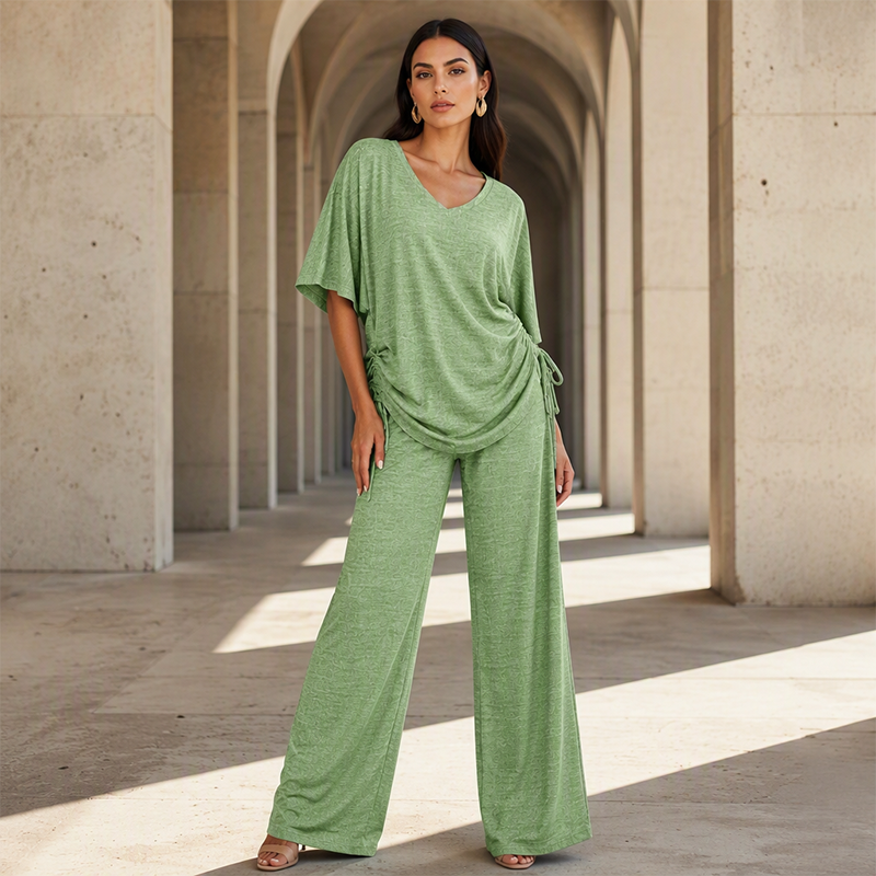 Fluid Women's V-Neck Set with Wide Pants