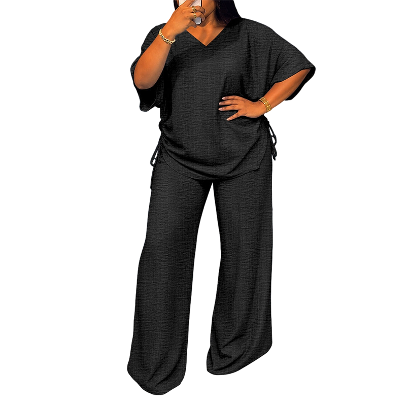 Fluid Women's V-Neck Set with Wide Pants