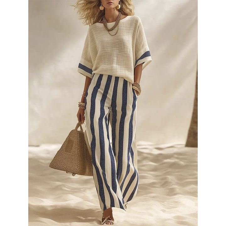 Striped Women's Set with Flowing Wide Pants