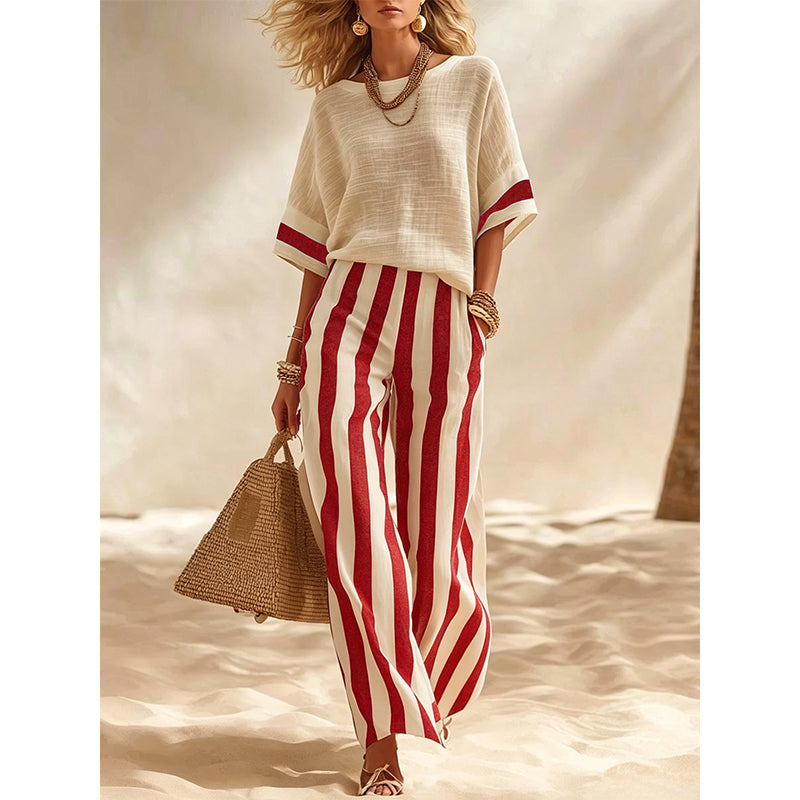Striped Women's Set with Flowing Wide Pants