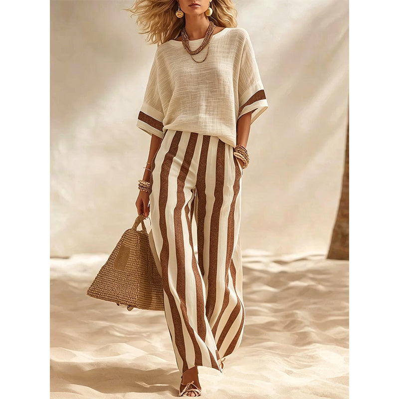 Striped Women's Set with Flowing Wide Pants