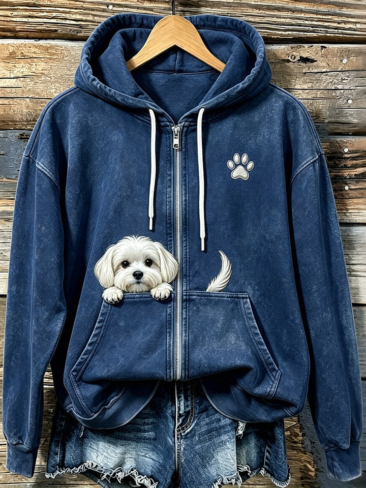 Shelezi Cozy Hoodie with Zipper and Paw Print, view 7 - Elena Harper