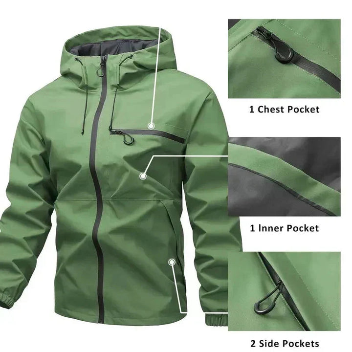 Men's Waterproof Hooded Jacket with Multiple Pockets