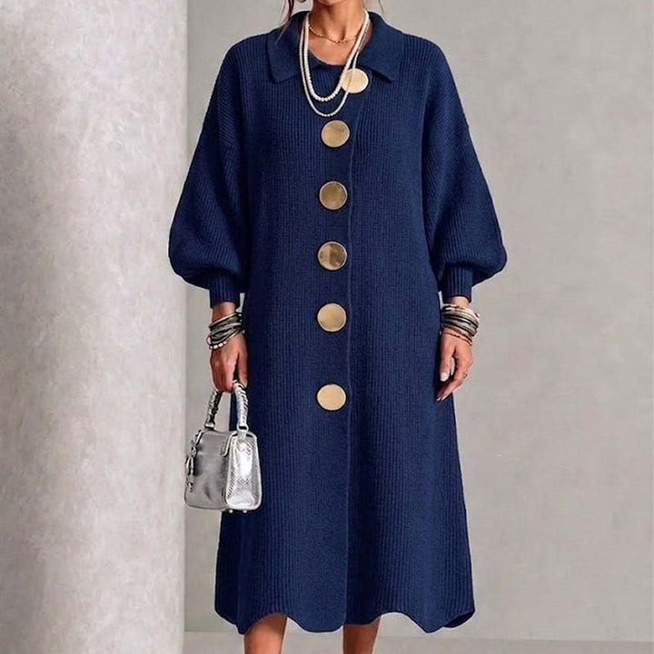 Buttoned Long Women's Ribbed Knit Dress
