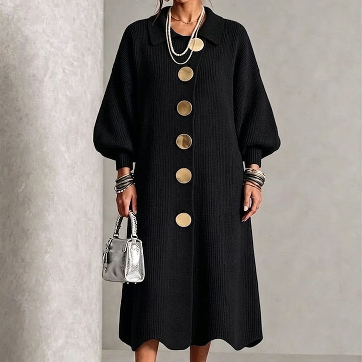 Buttoned Long Women's Ribbed Knit Dress