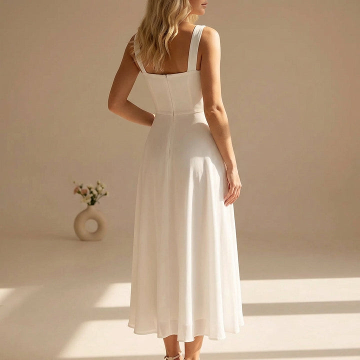 Women's Elegant A-Line Midi Dress with Square Neck