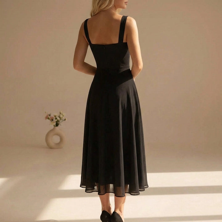 Women's Elegant A-Line Midi Dress with Square Neck