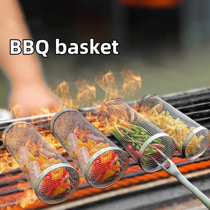 Stainless Steel BBQ Grill Rolling Basket - Easy Grilling