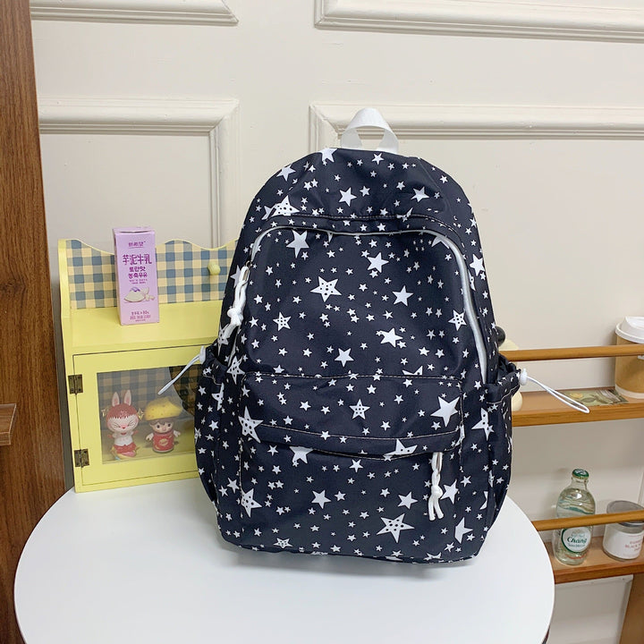 Backpack with Star Print and Multiple Pockets