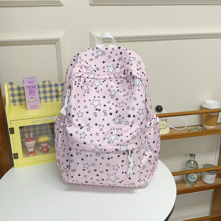 Backpack with Star Print and Multiple Pockets