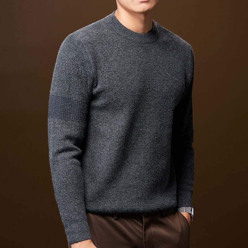 Stylish Knitted Sweater with Round Neck and Ribbed Edges for Men